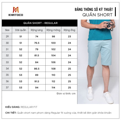 Quần short khaki nam Khatoco Q3M398R0-ININ427-2510-N