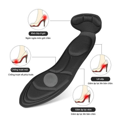 Cặp lót giày cao gót mũi nhọn giảm size cho giày bị rộng, thoáng khí và êm chân MÀU ĐEN