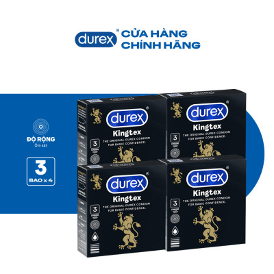 Bộ 4 hộp bao cao su Durex Kingtex ôm sát, bôi trơn (size 49mm, 3 bao/hộp)