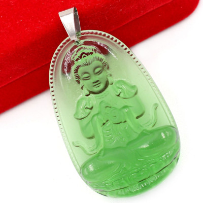 [Tuổi Mùi, Thân] Mặt Dây Chuyền Phật Đại Nhật Như Lai Đá Pha Lê Xanh Lá Size Nhỏ 3.6cm & Size Lớn 5cm - Tặng Kèm Móc Inox - Phong Thủy 868 - May Mắn - Bình An