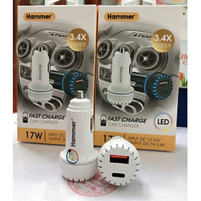 Cóc sạc xe hơi Ham mer H-CA09 dòng điện 3,4A công suất 17W, cổng USB + Type, Hàng chính hãng