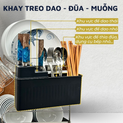 Kệ để chén bát đĩa, úp cốc inox DandiHome có khay hứng nước tặng kèm