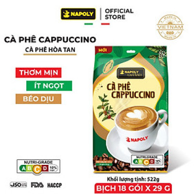 Cà Phê CAPPUCCINO Napoly Coffee Arabica/Robusta Hòa Tan Giữ Hương Vị Cà Phê, Đậm Đà, Thơm Béo Của Sữa - Túi 18 Gói x29g