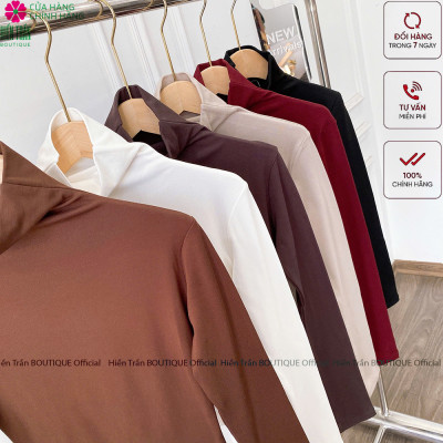 Áo croptop dài tay nữ Hiền Trần BOUTIQUE cổ lọ chất vải cotton co giãn giữ nhiệt tốt kiểu ôm body cá tính Women A5