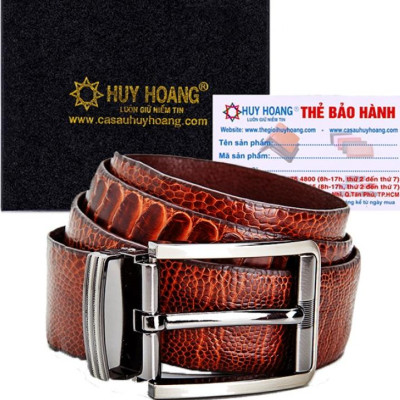 Thắt Lưng Nam Da Đà Điểu Bản Lớn Đầu Kim Huy Hoàng HT4424 - Nâu Đỏ