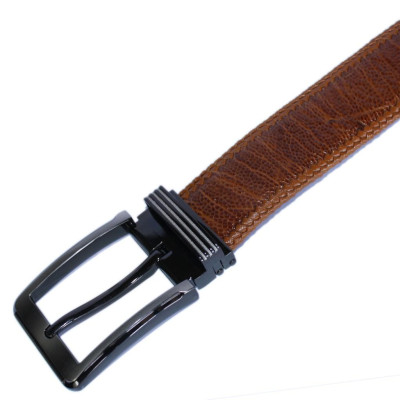 HP4467 - Dây nịt nam da đà điểu Huy Hoàng đan viền 4P đầu kim màu vàng bò