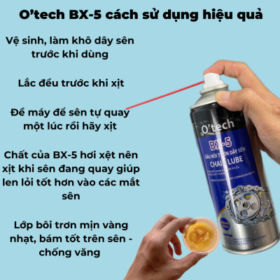 Bình Xịt Sên Xe Bôi Trơn và Dưỡng Sên chống văng OTech 450ml, Vệ Sinh Sên BX5 450ml - Hàng Chính Hãng