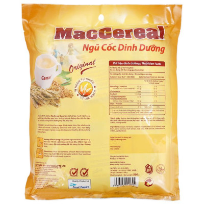 Combo 3 Túi Ngũ cốc dinh dưỡng MacCereal bịch 560g (20 gói x 28g) thơm ngon dễ uống tiện lợi