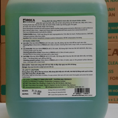 Dung dịch đa năng PROCA tinh dầu sả chanh thiên nhiên can 10 lít