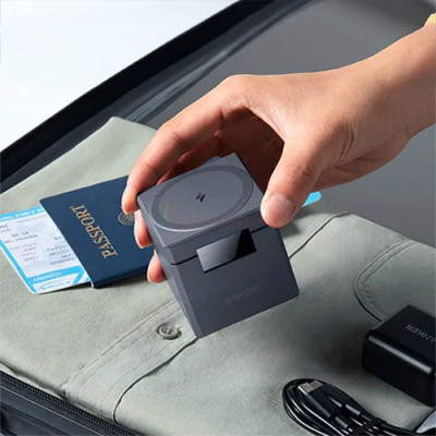 Đế sạc Anker 737 Cube Mag-Safe 3 in 1 1USB 2Type-C Y1811 - Hàng chính hãng