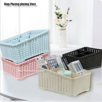 Khay đựng mỹ phẩm nhiều ngăn kiểu dáng mây đan HÀN QUỐC ( Tặng vỉ dán tường ) 