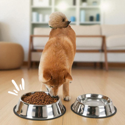 Bát inox đựng thức ăn cho chó - Bát inox không gỉ an toàn sử dụng - Có đế chống trượt - Kích cỡ lớn 34cm