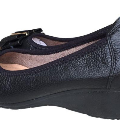 [HÌNH ẢNH THẬT]  Giày nữ đế xuồng 3cm Trường Hải đính nơ xinh màu đen da bò cao cấp mềm mại đế xuồng cao su chống mòn không trơn DX0311