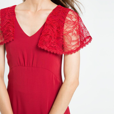 Đầm Tay Ren Hity DRE086 (Đỏ Auburn)