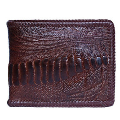 HP2437 - Bóp nam Huy Hoàng da đà điểu da chân đan viền màu nâu đỏ