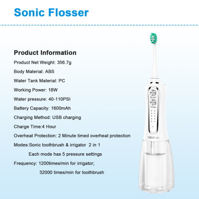 Máy tăm nước kết hợp bàn chải điện 2 in 1 H2Ofloss HF-S01 - Hàng chính hãng