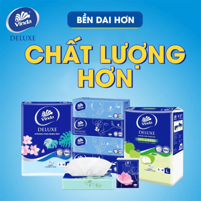 [MUA 1 THÙNG KHĂN RÚT SIZE L TẶNG 1 LỐC L + 1 LỐC S + ẤM TRÀ] Khăn giấy rút cao cấp Vinda Deluxe 3 lớp 110 tờ size L (4 Gói)