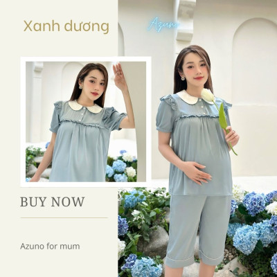 Azuno - Bộ Đồ Bầu Mặc Nhà Lửng Cao Cấp B245 Chất Liệu Satink Mặc Hè Siêu Mát