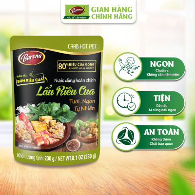 Combo 3 gói Nước dùng Lẩu Riêu Cua Barona 230g tươi ngon chuẩn vị không cần nêm nếm