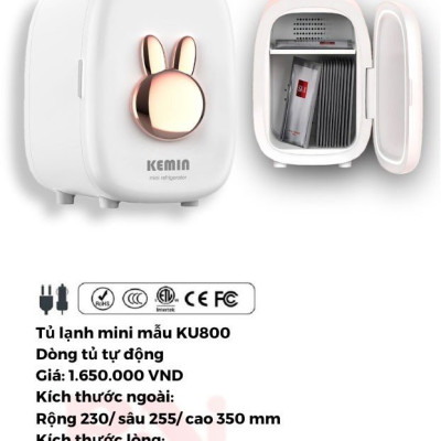Tủ Lạnh Mini KEMIN KU800 - 8L - Công Nghệ Chống Ngưng Tụ - 2 Chiều Nóng Lạnh Hàng Chính Hãng