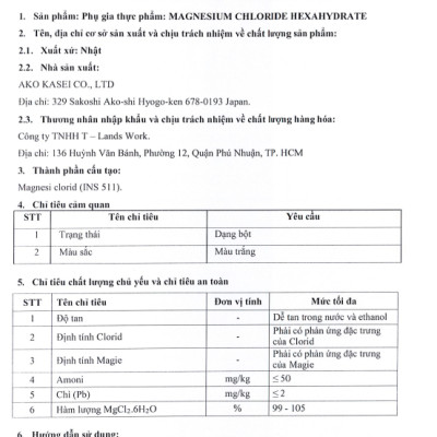 20kg Muối NIGARI Nhật Bản tạo đông đậu hũ, đậu phụ (Made in Japan)