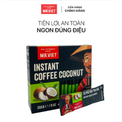 Cà phê hoà tan ,Cà phê hoà tan Dừa vị đậm đà -MR.VIET Coffee (15 gói/ hộp  *17g)