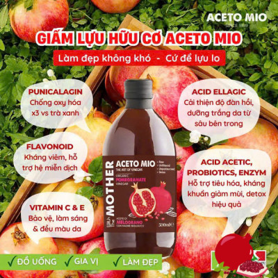 Giấm Lựu Hữu Cơ Aceto Mio (Có Giấm Cái) Chai 500ml, Hỗ Trợ Detox Cơ Thể, Tốt Cho Sức Khỏe