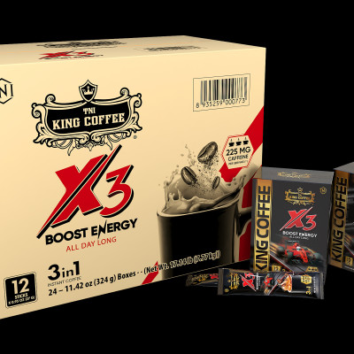 King Coffee Cà Phê Hòa Tan 3 in 1 X3 - Hộp 324g ( 12 gói x 27g) - Hàm lượng caffeine gấp 3 lần thông thường