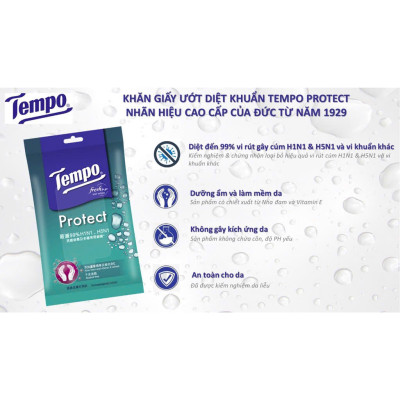 [MUA 3 LỐC TẶNG 1 GÓI KHĂN ƯỚT PROTECT] Khăn Uớt Mini Tempo Protect Ngăn Ngừa Vi Khuẩn cao cấp - Diệt khuẩn 99% - Thương hiệu Đức
