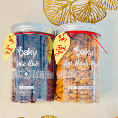 Quà Tặng Oaky - Combo Hạt Dinh Dưỡng Cao Cấp Hạnh Nhân, Nho Khô - Tặng Túi Giấy
