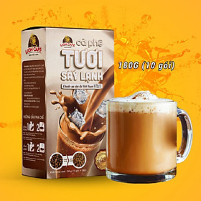 Cà phê tươi hòa tan LION 3in1 sấy lạnh Gu sữa đá 180g (10 gói * 18 g)