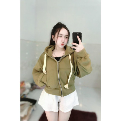 Áo khoác nữ nỉ form dài và fom lửng zip tay bồng vải nỉ ngoại có mũ nón 2 lớp form rộng hàng bao chất siêu hot-A2057