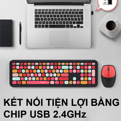 Combo bàn phím chuột không dây MOFII 666 thiết kế hiện đại đa dạng màu sắc kết nối bằng chip USB 2.4GHz - HÀNG CHÍNH HÃNG 