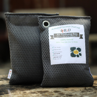 Túi hút ẩm than hoạt tính gáo dừa khử mùi và lọc không khí cho xe hơi chính hãng R2D (hộp 2 túi Lớn)