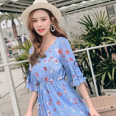 Đầm voan dài dáng xòe thướt tha, cổ tim tay lỡ điệu đà, maxi đi biển cao cấp mẫu mới nhất | MX020