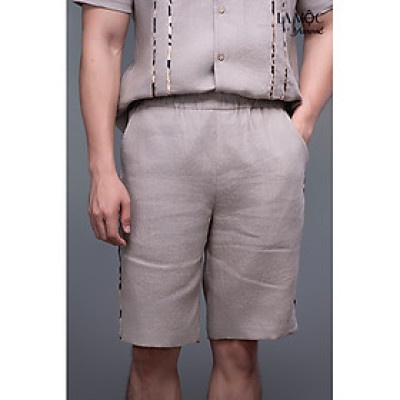 Quần nam linen kem sẫm ngắn viền sườn 