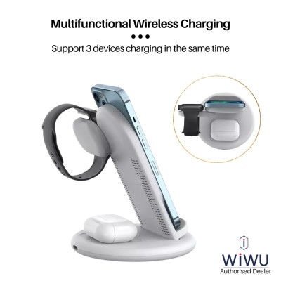 Giá đỡ từ tính kiêm Đế sạc không dây Qi sạc nhanh 15W 3 in 1 hỗ trợ sạc dành cho Apple Airpods / Appe Watch / iPhone hiệu WIWU Power Air Wireless Station (Smartchip, tháo rời và gấp gọn khi không sử dụng) - hàng nhập khẩu