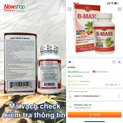 B-Mass Olympian Labs Mỹ hộp 30 viên hỗ trợ co búi trĩ lưu thông máu không táo bón ngừa tái phát