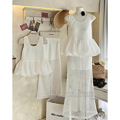 set vay ren - Set áo ren peplum đuôi tơ mix cvay dài lưới xinh vibe tiểu thư