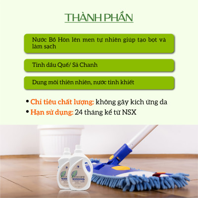 Nước lau sàn đuổi muỗi hữu cơ Bồ Hòn tinh dầu Sả Chanh 2000ml thương hiệu Ecocare