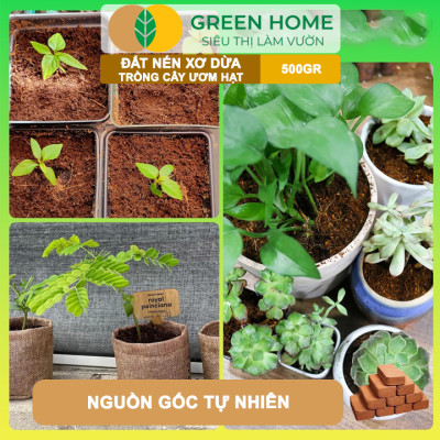 Đất Trồng Cây Greenhome, Viên Nén 500gr, Đã Qua Xử Lý, Bổ Sung Vi Sinh, Nở Gấp 5 Lần, Trồng Rau Hoa
