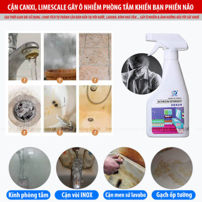 Chai Xịt Tẩy Cặn Canxi Inox Gương Kính Nhà Tắm LKB 350ml Tẩy Cặn Ố Mờ Vòi Sen Lavabo Hồ Cá Tường Gạch Đa Năng