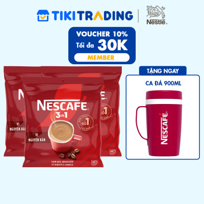 [Tặng Ca Đá 900ML] Combo 3 Bịch NESCAFE 3IN1 Công thức cải tiến - VỊ NGUYÊN BẢN Bịch 46 gói