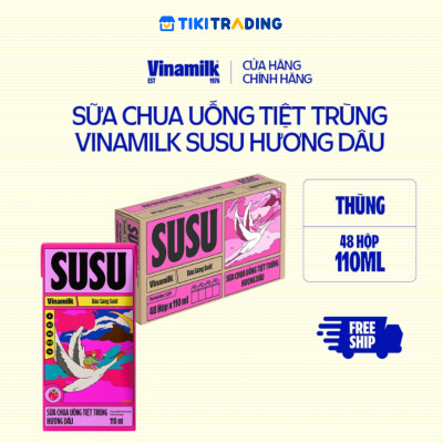 Sữa chua uống hương dâu Vinamilk Susu - Thùng 48 hộp 110ml.