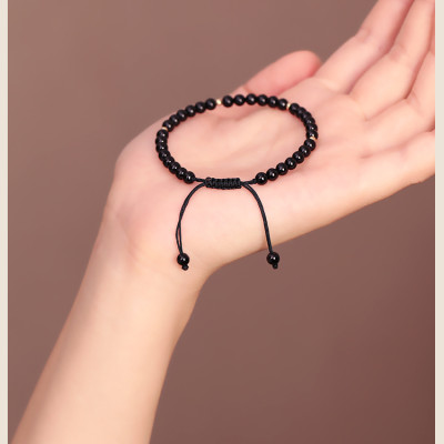 Vòng tay phong thủy đá huyền thạch đen mix bi bạc kết dây cho Nam Nữ cầu Tài Lộc Duyên