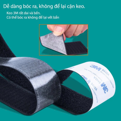 25mmx1m Miếng dán xé, băng dán xé velcro tape có lớp băng keo 2 mặt MÀU ĐEN