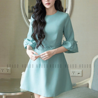 Đầm xanh mint tay chuông NGADO , đầm kiểu Nữ , đầm công sở , dự tiệc
