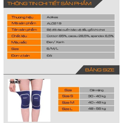 Bộ đôi đai cuốn bó gối bảo vệ đầu gối Aolikes AL0219, bó gối 0219