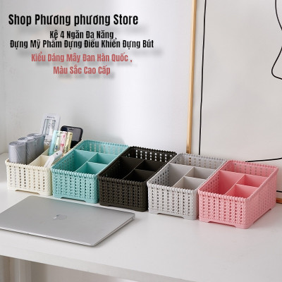 ( HÀNG CAO CẤP ) Khay đựng mỹ phẩm nhiều ngăn kiểu dáng mây đan HÀN QUỐC ( Tặng vỉ dán tường )