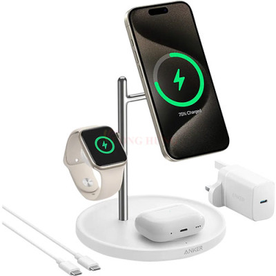 Đế sạc Anker MagGo Wireless 3 in 1 USB-C 15W Charge.Stand B25M3 - Hàng chính hãng